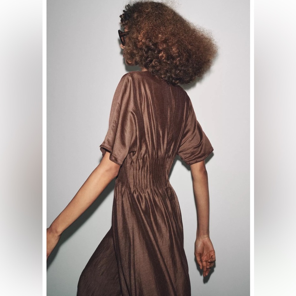 ZARA PLEATED WAIST MIXED KNIT DRESS - Picture 3 of 7
